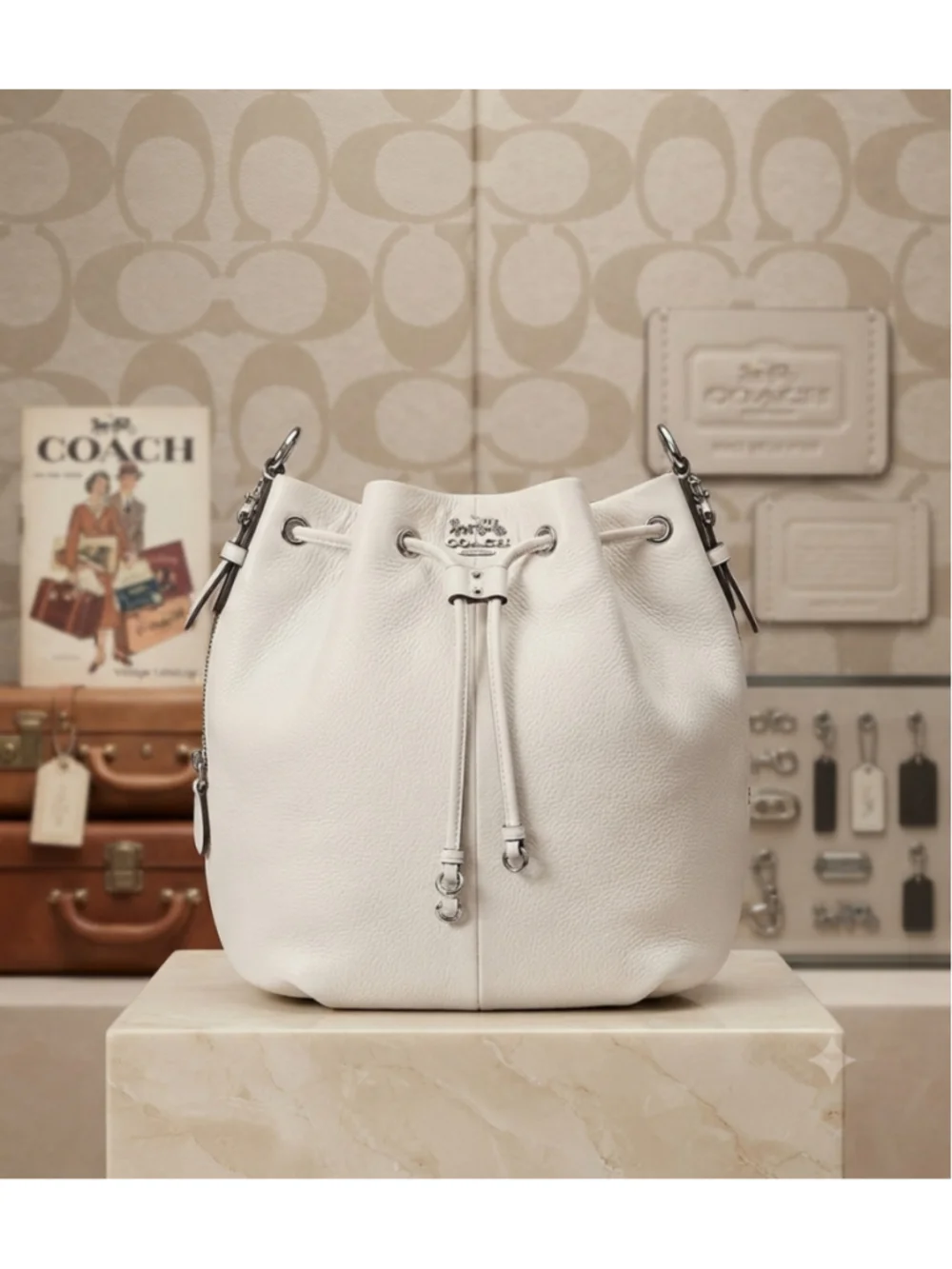 Vintage Coach Madison Leather Marielle Drawstring Bucket Tote Bag 17016 Cream